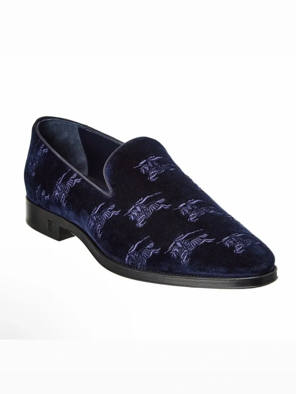 Burberry Blue Loafers Velvet Embroidered Formal Mens 8 Formal Wayne NWOB 🟡